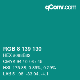 Color code: RGB 8 139 130 | qconv.com