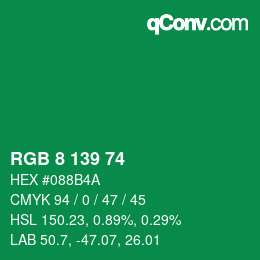 カラーコード: RGB 8 139 74 | qconv.com