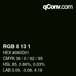 颜色代码: RGB 8 13 1 | qconv.com