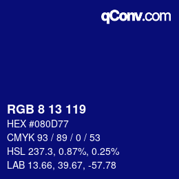 カラーコード: RGB 8 13 119 | qconv.com