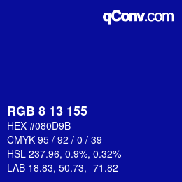 カラーコード: RGB 8 13 155 | qconv.com