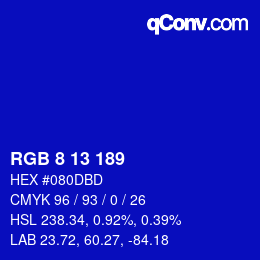 カラーコード: RGB 8 13 189 | qconv.com