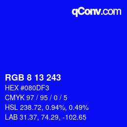 Color code: RGB 8 13 243 | qconv.com