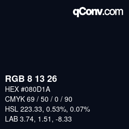 カラーコード: RGB 8 13 26 | qconv.com