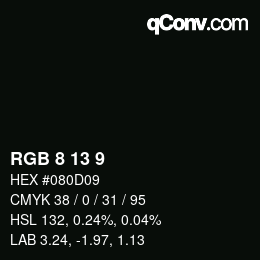 颜色代码: RGB 8 13 9 | qconv.com