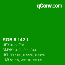 颜色代码: RGB 8 142 1 | qconv.com