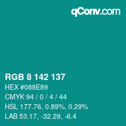 カラーコード: RGB 8 142 137 | qconv.com