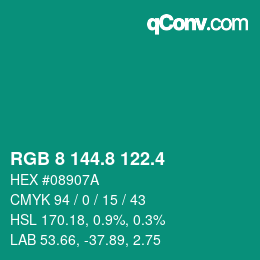 カラーコード: RGB 8 144.8 122.4 | qconv.com