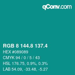 カラーコード: RGB 8 144.8 137.4 | qconv.com