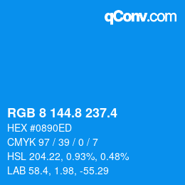 カラーコード: RGB 8 144.8 237.4 | qconv.com