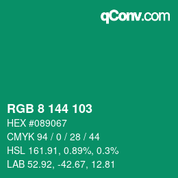 Color code: RGB 8 144 103 | qconv.com