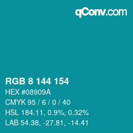 カラーコード: RGB 8 144 154 | qconv.com