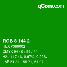 Color code: RGB 8 144 2 | qconv.com