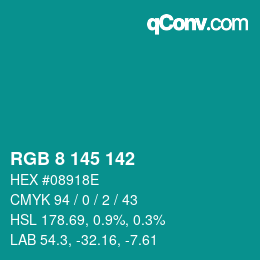 Color code: RGB 8 145 142 | qconv.com