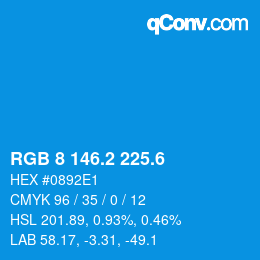 カラーコード: RGB 8 146.2 225.6 | qconv.com