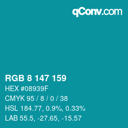 Color code: RGB 8 147 159 | qconv.com