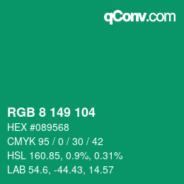 カラーコード: RGB 8 149 104 | qconv.com