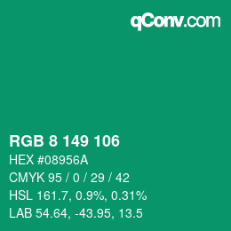 Color code: RGB 8 149 106 | qconv.com