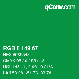 カラーコード: RGB 8 149 67 | qconv.com