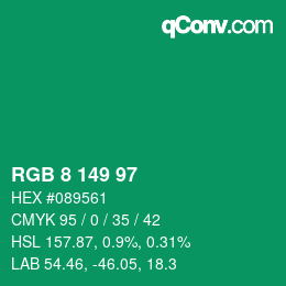 カラーコード: RGB 8 149 97 | qconv.com