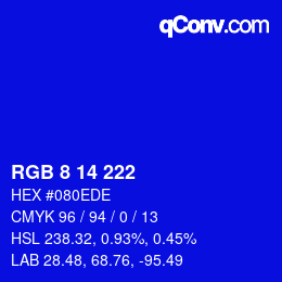 Color code: RGB 8 14 222 | qconv.com