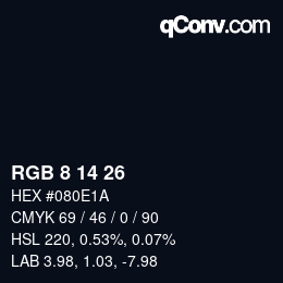 Color code: RGB 8 14 26 | qconv.com