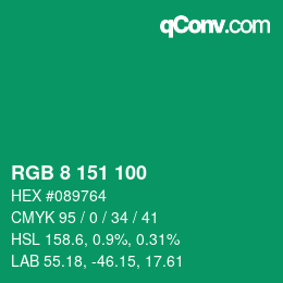 カラーコード: RGB 8 151 100 | qconv.com