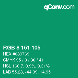 カラーコード: RGB 8 151 105 | qconv.com