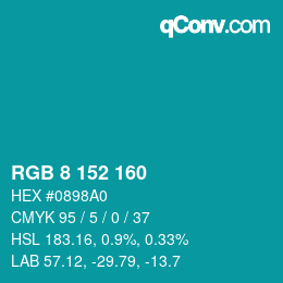 カラーコード: RGB 8 152 160 | qconv.com
