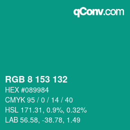 Color code: RGB 8 153 132 | qconv.com