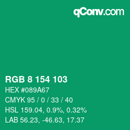 カラーコード: RGB 8 154 103 | qconv.com