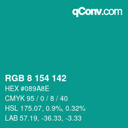 Color code: RGB 8 154 142 | qconv.com