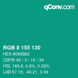 カラーコード: RGB 8 155 130 | qconv.com