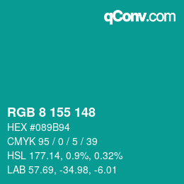 颜色代码: RGB 8 155 148 | qconv.com