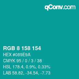 Farbcode: RGB 8 158 154 | qconv.com