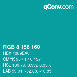 Color code: RGB 8 158 160 | qconv.com