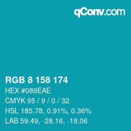 Color code: RGB 8 158 174 | qconv.com