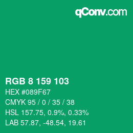カラーコード: RGB 8 159 103 | qconv.com