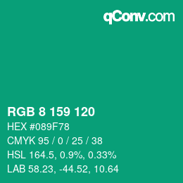 カラーコード: RGB 8 159 120 | qconv.com