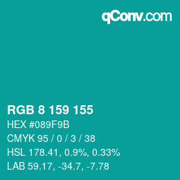 Color code: RGB 8 159 155 | qconv.com