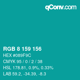 颜色代码: RGB 8 159 156 | qconv.com
