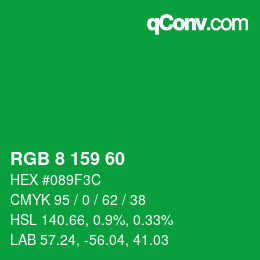 Color code: RGB 8 159 60 | qconv.com