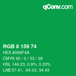 カラーコード: RGB 8 159 74 | qconv.com