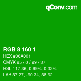 カラーコード: RGB 8 160 1 | qconv.com