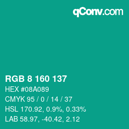 Color code: RGB 8 160 137 | qconv.com