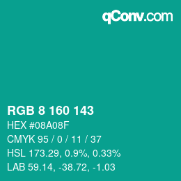 Color code: RGB 8 160 143 | qconv.com