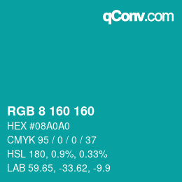 カラーコード: RGB 8 160 160 | qconv.com