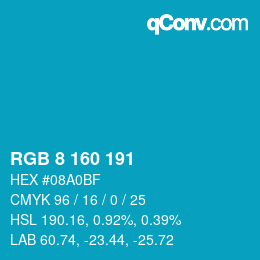 Color code: RGB 8 160 191 | qconv.com