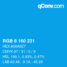 Color code: RGB 8 160 231 | qconv.com