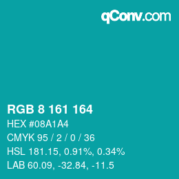 Color code: RGB 8 161 164 | qconv.com
